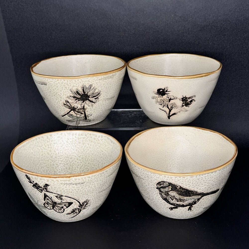 4 Spectrum Bowl Soup Cereal Bird Butterfly Dragonfly Bee Earth Tone 2015 5.25“